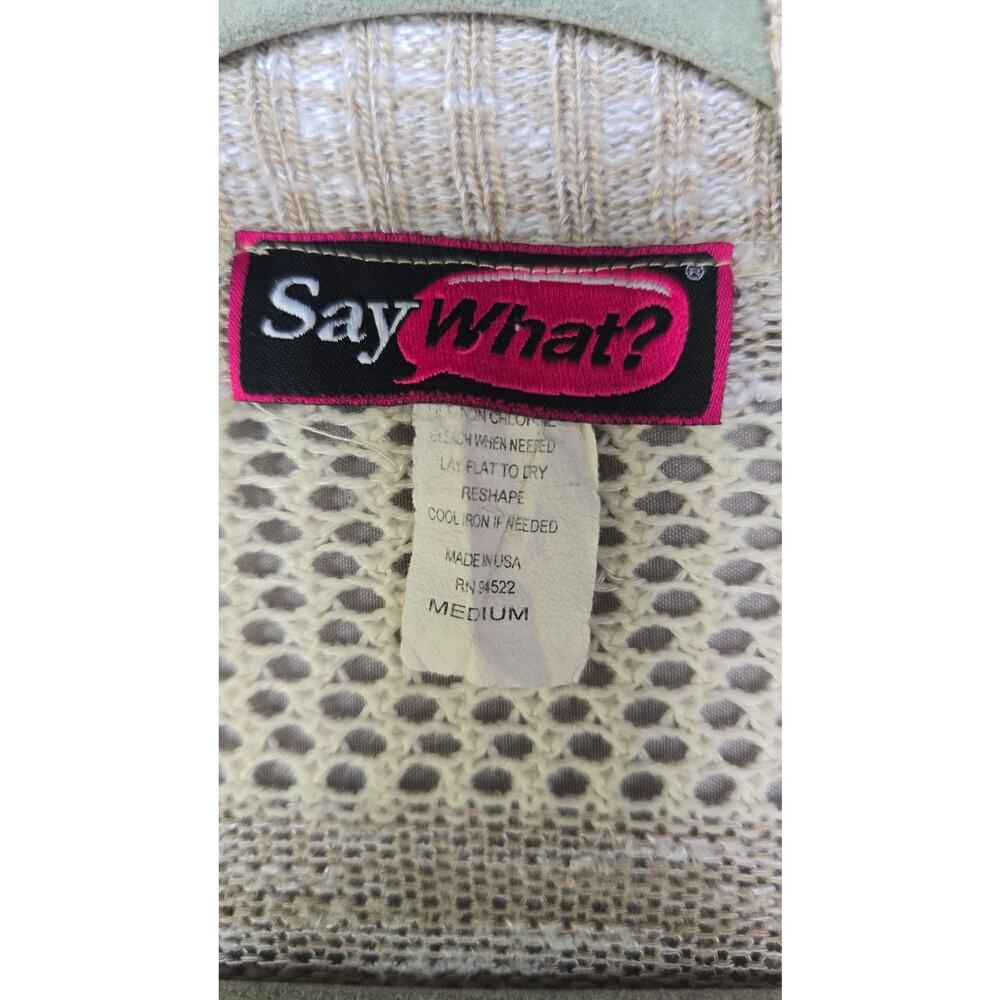 Say What? Cardigan Sweater Juniors Medium Beige Stripe Open Knit Long Sleeve - Picture 4 of 8